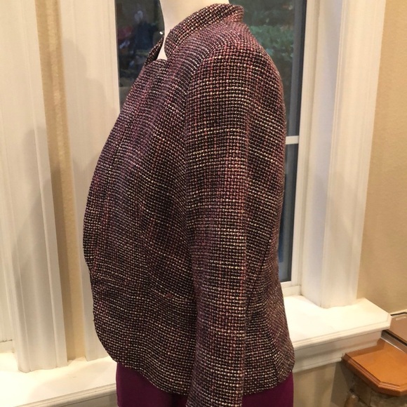 AQUA Black White Pink Tweed Cropped Jacket Open Front 3/4 sleeve Medium EUC - Picture 11 of 15